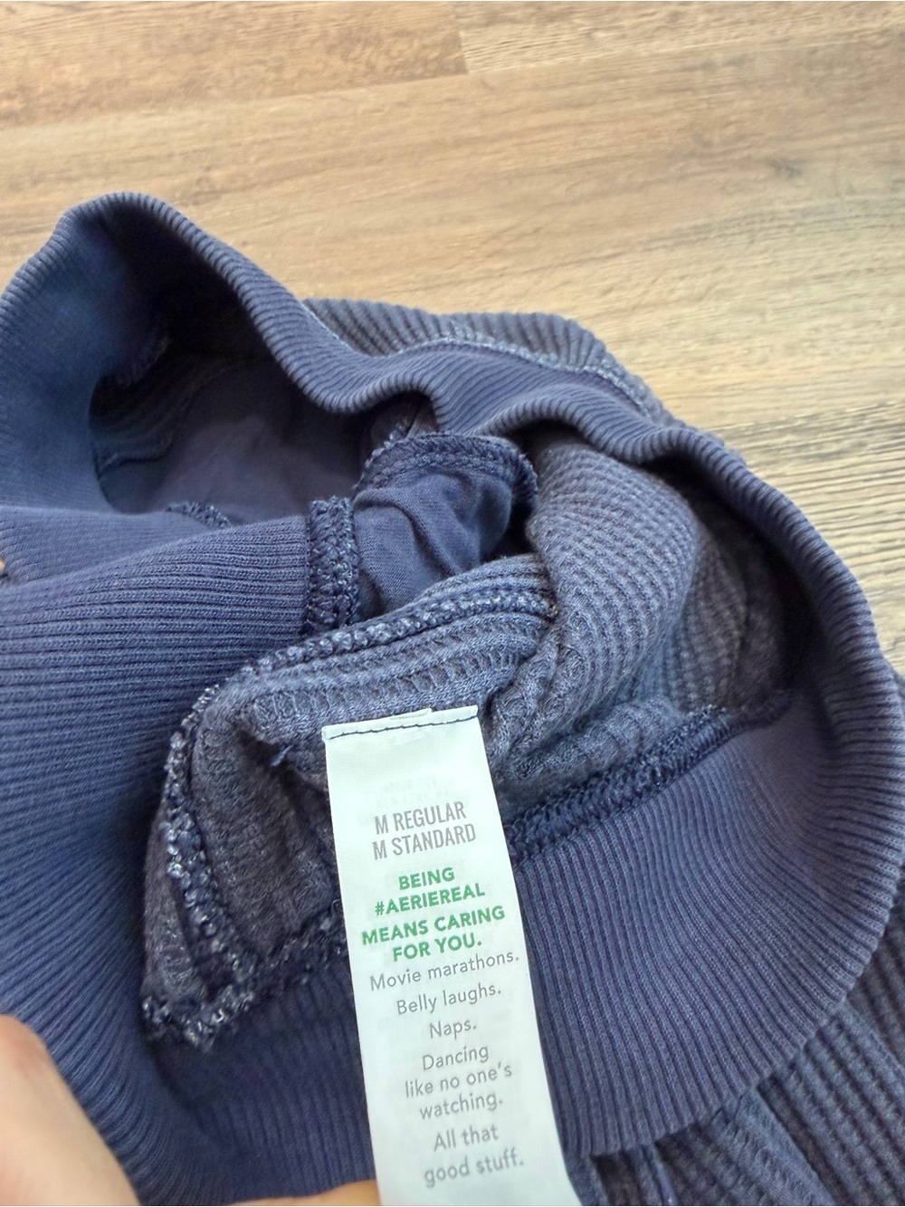 Aerie Essential Waffle Trouser Navy Blue Wide Leg Lounge Pants Size Medium - Picture 6 of 9